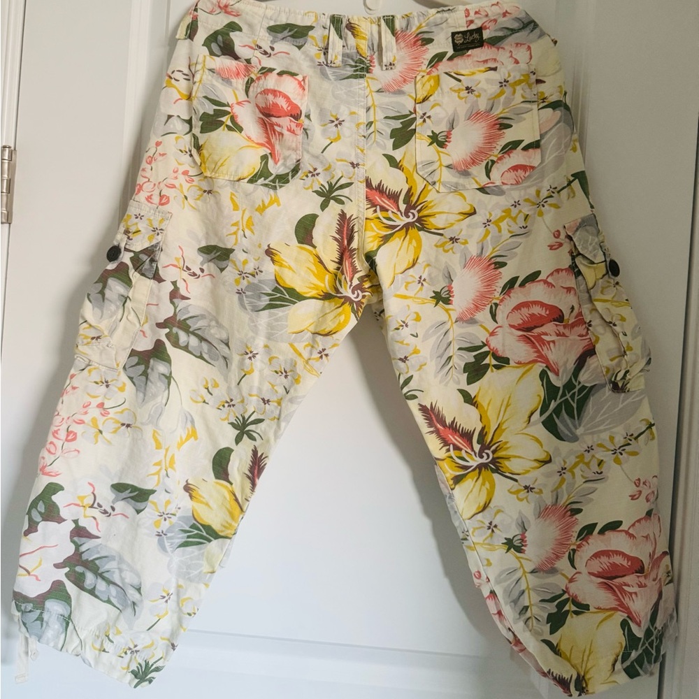 Lucky Brand Tropical Floral Print Capri Cargo Pants, Sz 12 - Picture 8 of 16